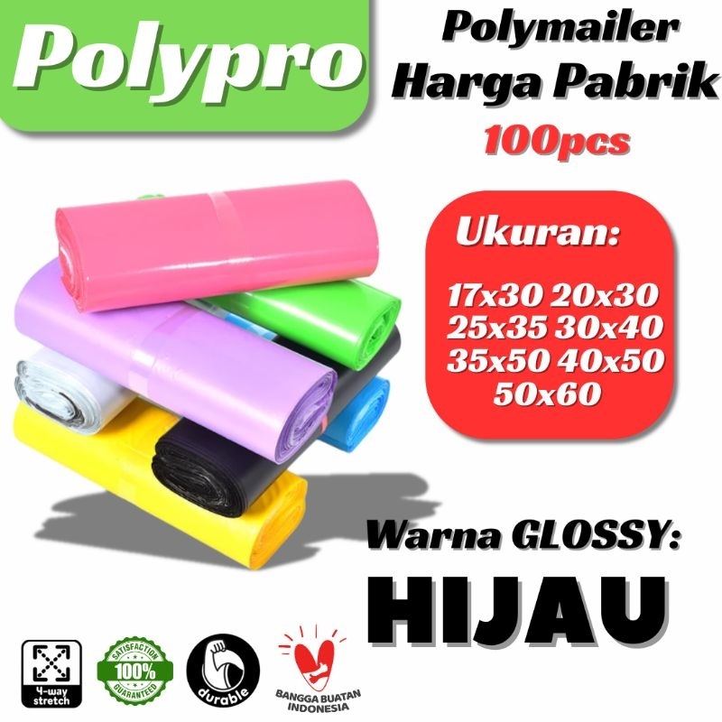 

Plastik Packing Hijau Glossy / Polymailer Warna LDPE Glossy ( Isi 100pcs)