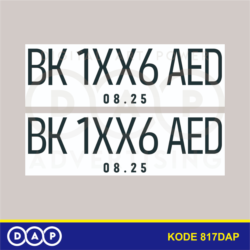 

817 - STIKER NOMOR PLAT KENDARAAN - 43 X 13,5 CM - VYNIL - TERBAIK