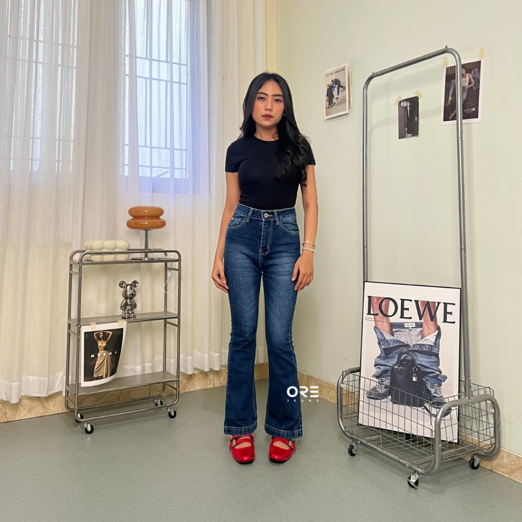 ORE - Celana Cutbray CKY001 Wisker Jeans Highwaist Strech Wanita / Size 27-34