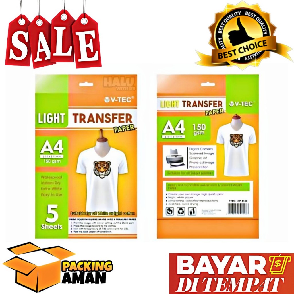 

(BISA COD) PROMO 5 Pcs Light Transfer Paper V-Tec 150 gsm A4 / Kertas Transfer Baju V-Tec