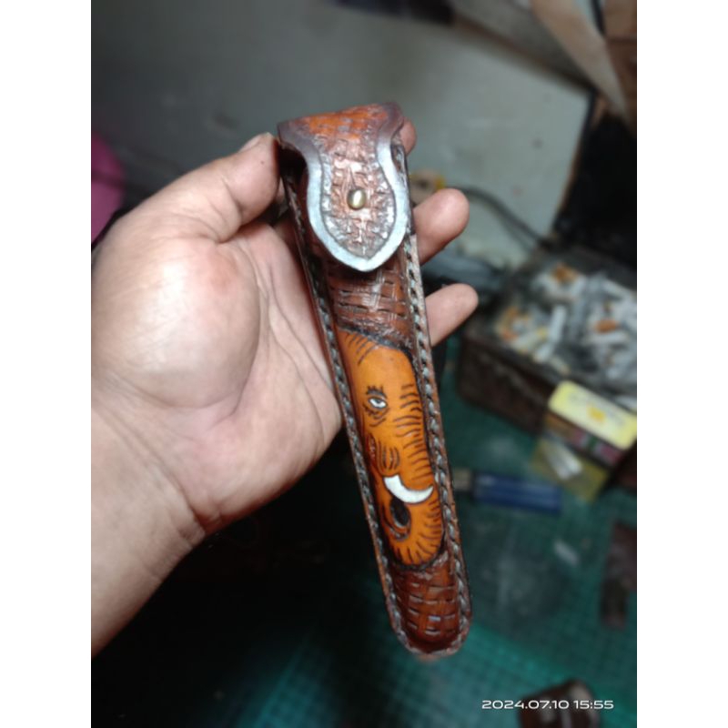 SARUNG PIPA ONCE KULIT UKIR GAJAH UKURAN 18 X 2CM