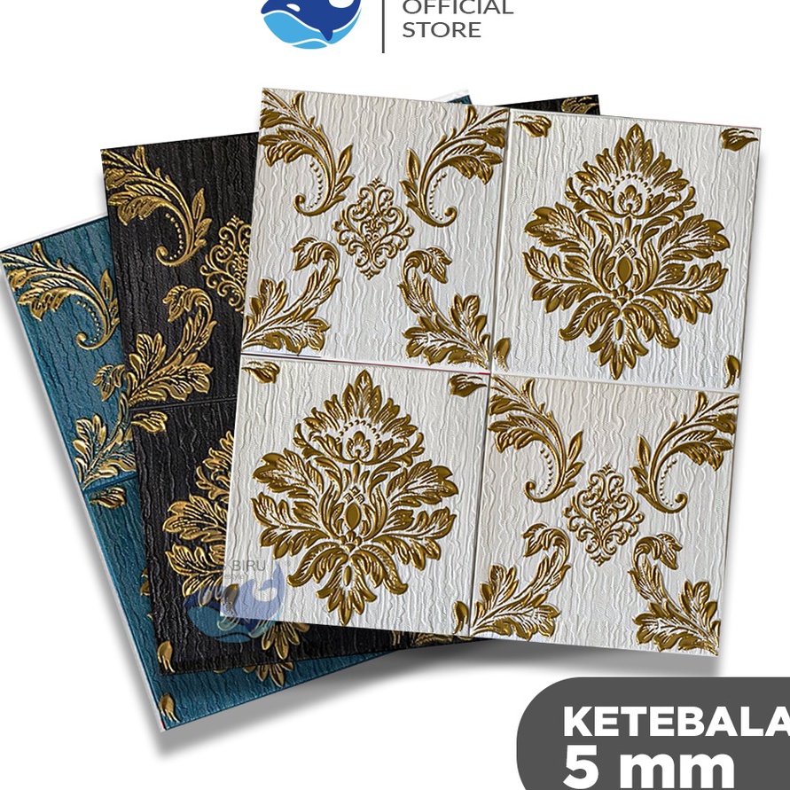 Hot Paus Biru  Wallpaper Dinding 3D Foam Motif Batik Bunga Wallfoam 3D tebal 5mm MT5