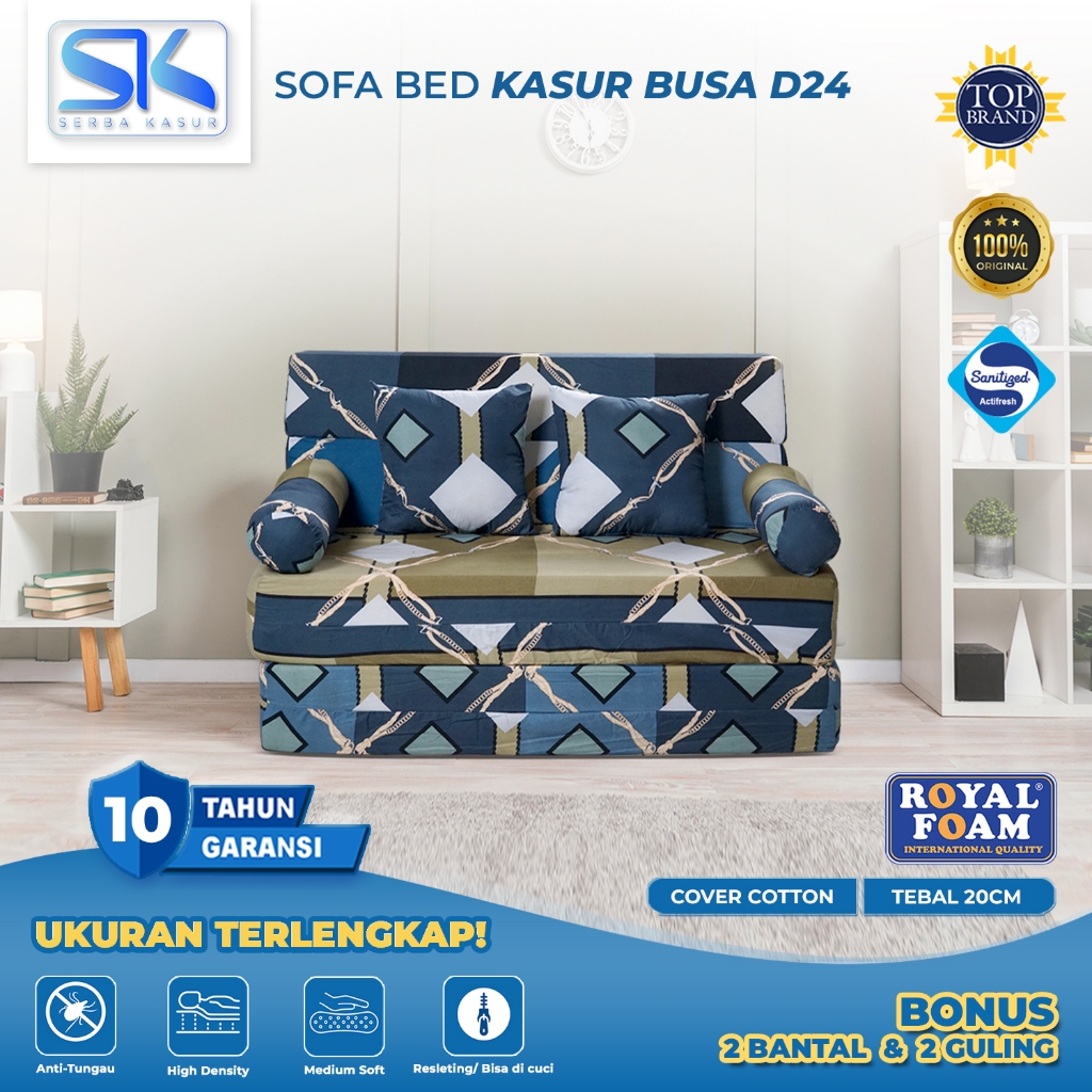Sofa Bed Kasur Busa ROYAL FOAM ORIGINAL D24 Tebal 20CM Garansi Resmi 10 Tahun Cover Katun