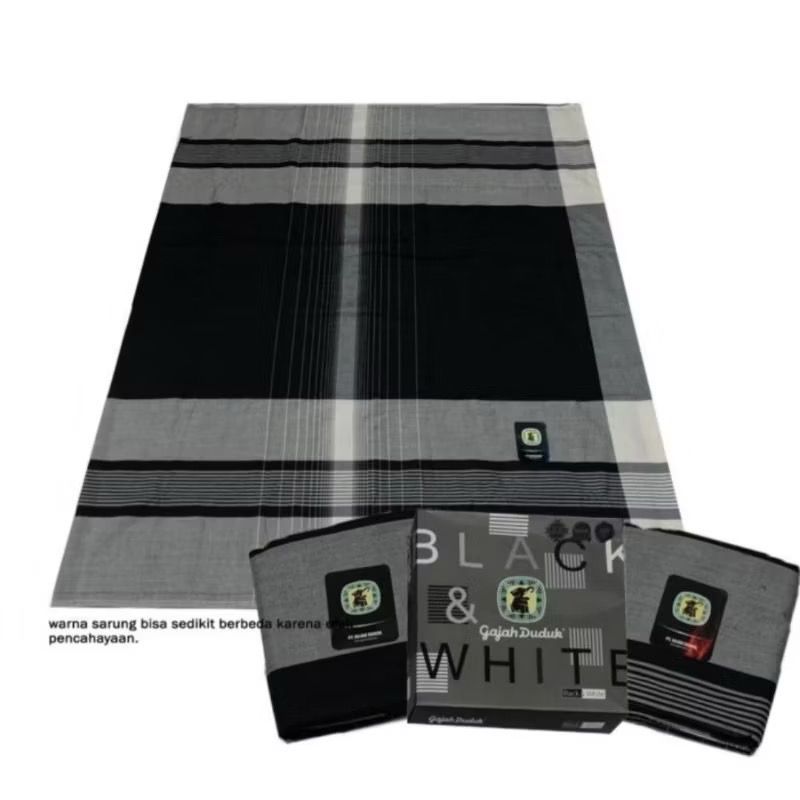 Kain Sarung Hitam Putih Gajah Duduk Bahan Premium Berkualitas