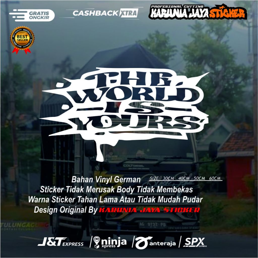 Stiker truk the world is yours cutting variasi stiker kaca pickup mobil truk canter giga ragasa stik