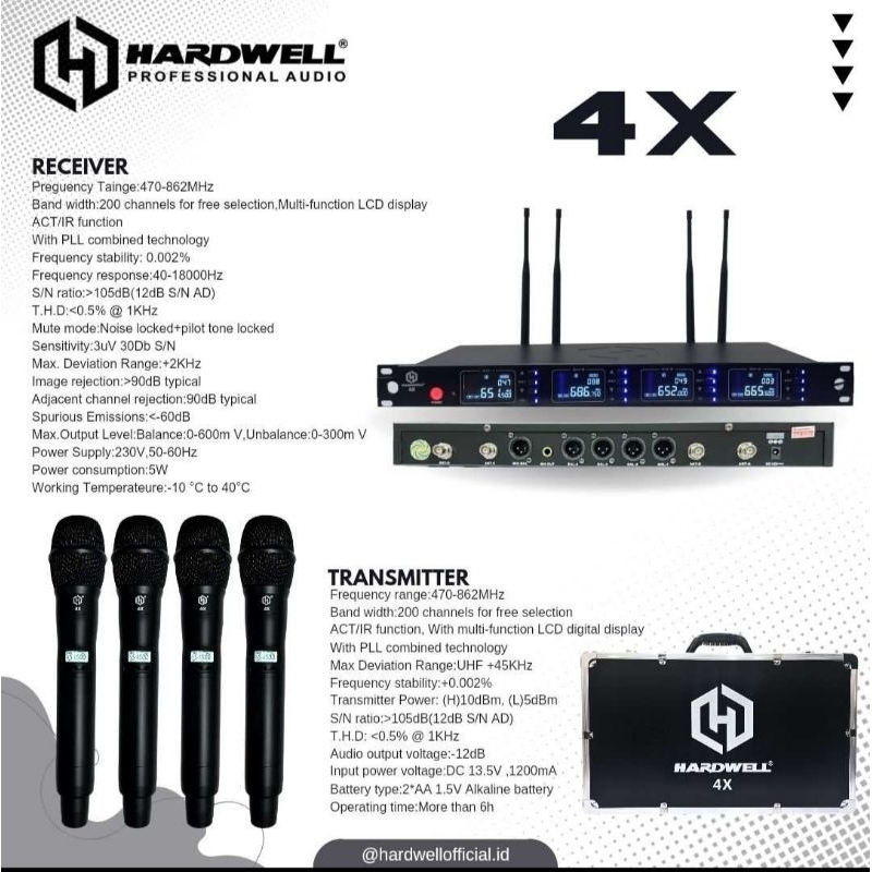 Mic wireless 4 Handeld Hardwell  4X Original 4Channel mic