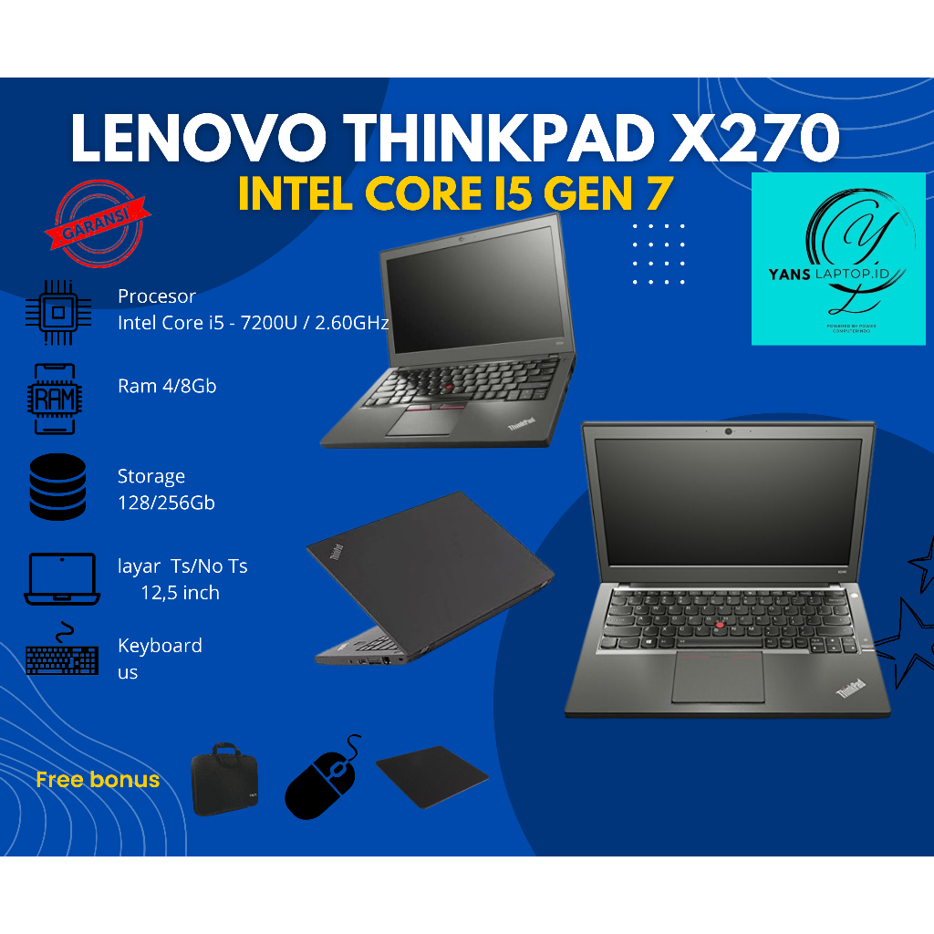 LENOVO THINKPAD X270 INTEL CORE I5 GEN 7 SECOND BERGARANSI