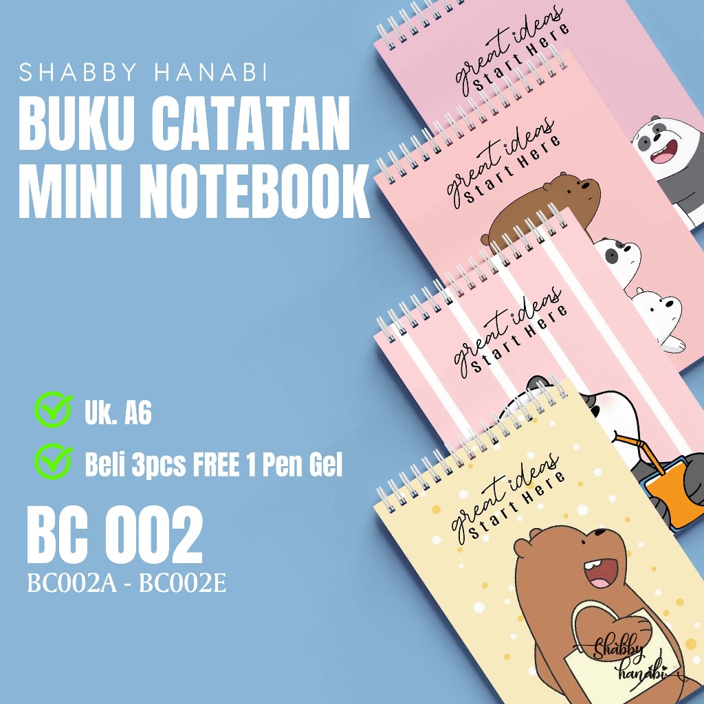 

Hanabi Buku Catatan Mini Notebook A6 Beli 3pcs Gratis Pulpen BC002A-E