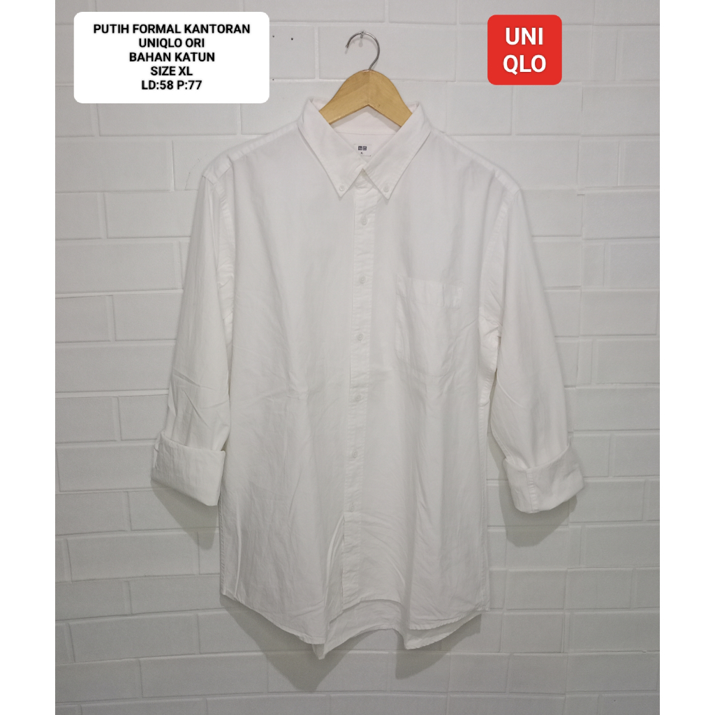KEMEJA POLOS PUTIH UNIQLO ORI SIZE XL BAHAN KATUN
