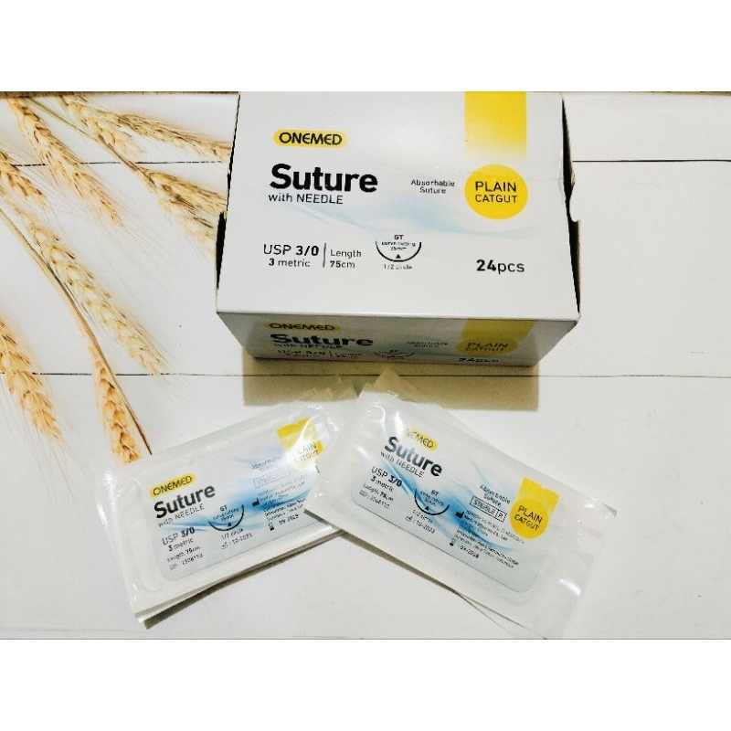 Benang Jahit PLAIN CATGUT Suture with Needle OneMed 3/0 exp 2028