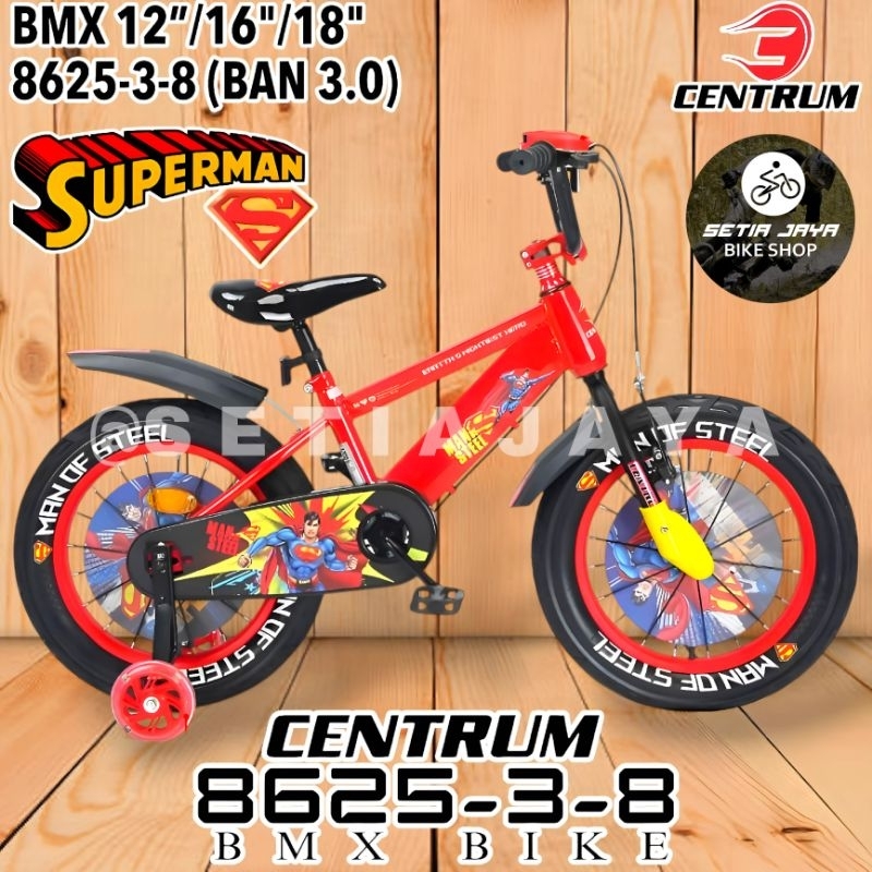 Sepeda Anak BMX 12, 16, 18 Inch CENTRUM 8625-3-8 SUPERMAN Steel Ban Jumbo 3.0 New