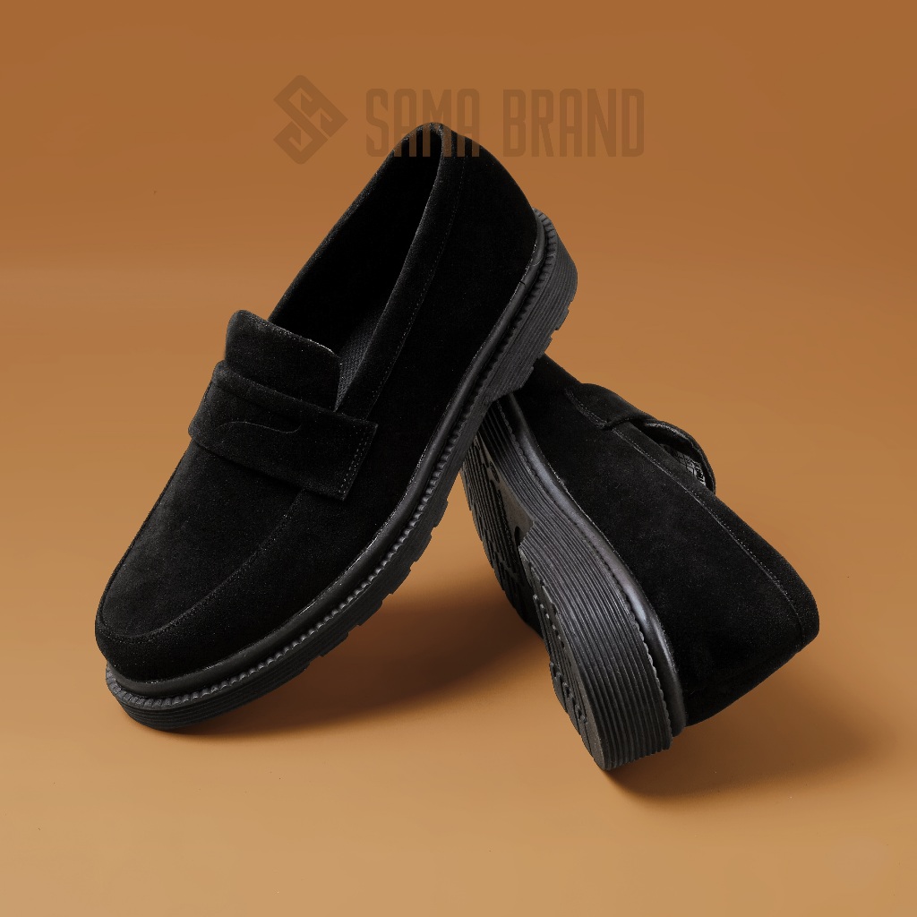 AIDEN SUEDE BLACK - Sepatu Pria Slip On Loafers Formal Karet Flat Shoes docmart polos
