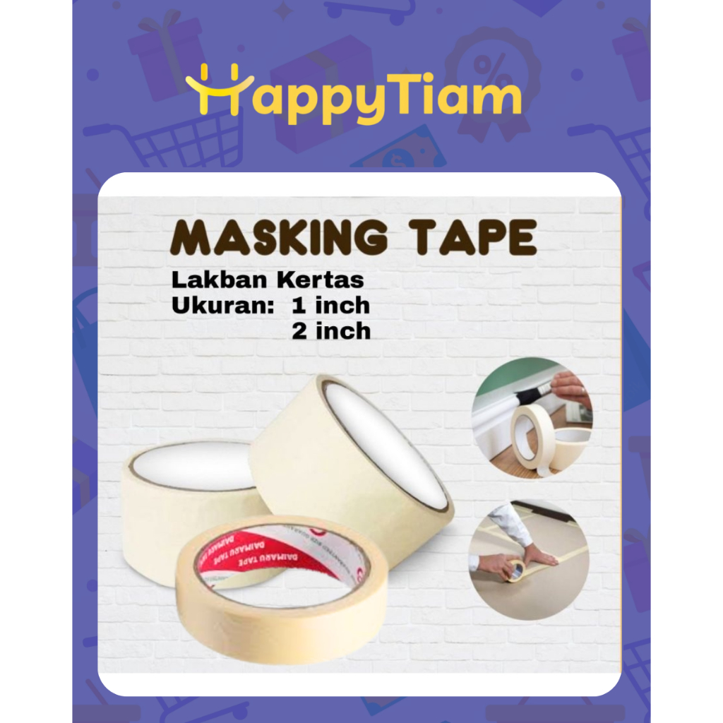 LAKBAN KERTAS 1" & 2" Inch ISOLASI MASKING TAPE CAT AIR TEMBOK, MINYAK, OTOMOTIF