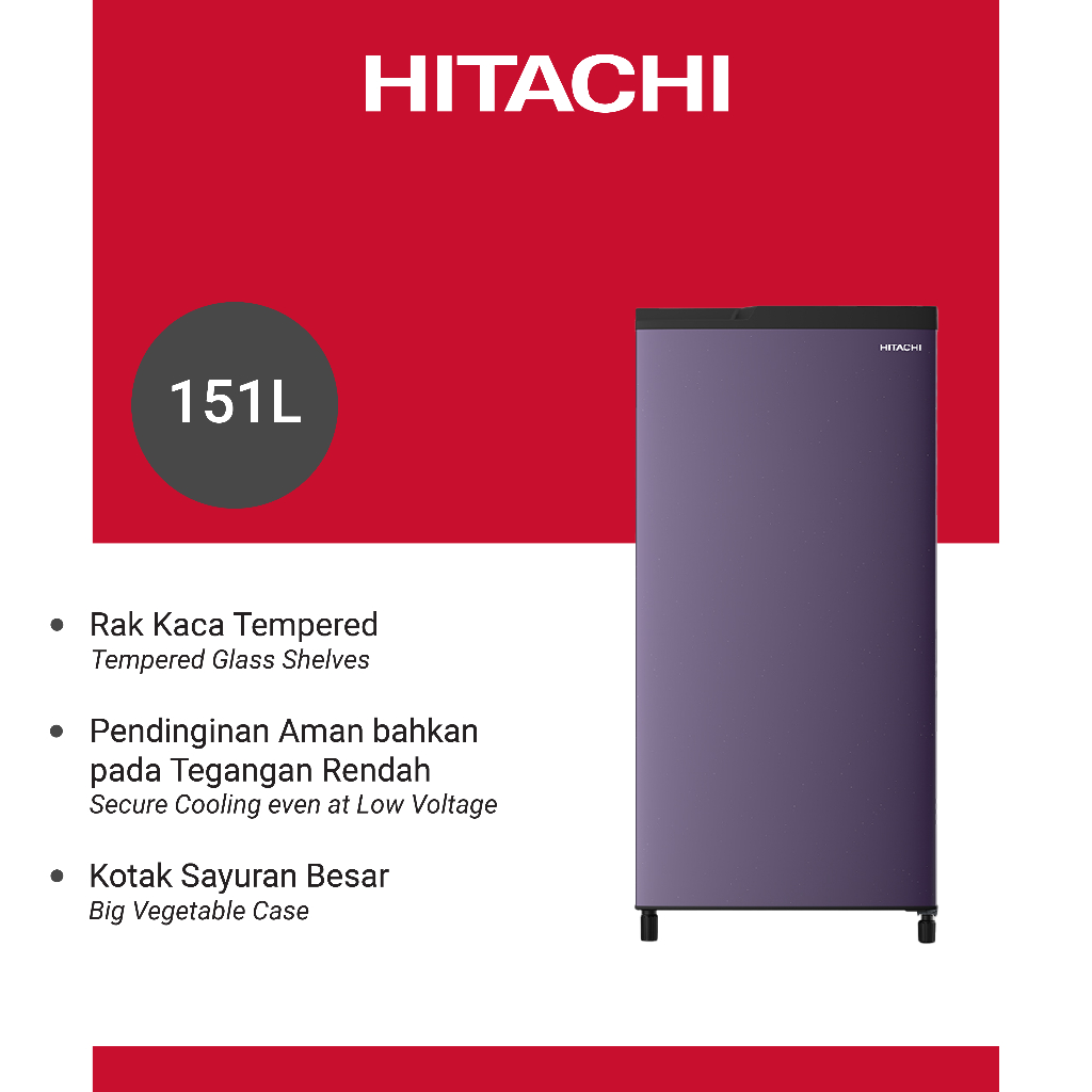 HITACHI Kulkas 1 Pintu 155 Liter HR1S5155MVID