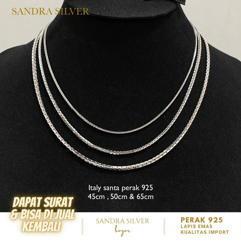 Kalung Italy Santa Perak 925 lapis emas putih - Kalung italy santa hwt perak 925