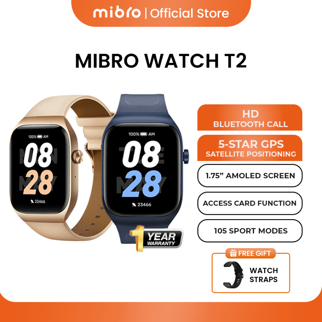 Mibro Official T2 Jam Tangan 1.75” AMOLED Bluetooth Call GPS Sport Smart Watch 105 Sports Modes Prof