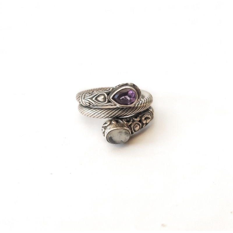 Ring Cincin Perak Silver Bali  925 Batu Dua Amethyst Ungu Blue Topaz Pria Laki Wanita elegan Custom