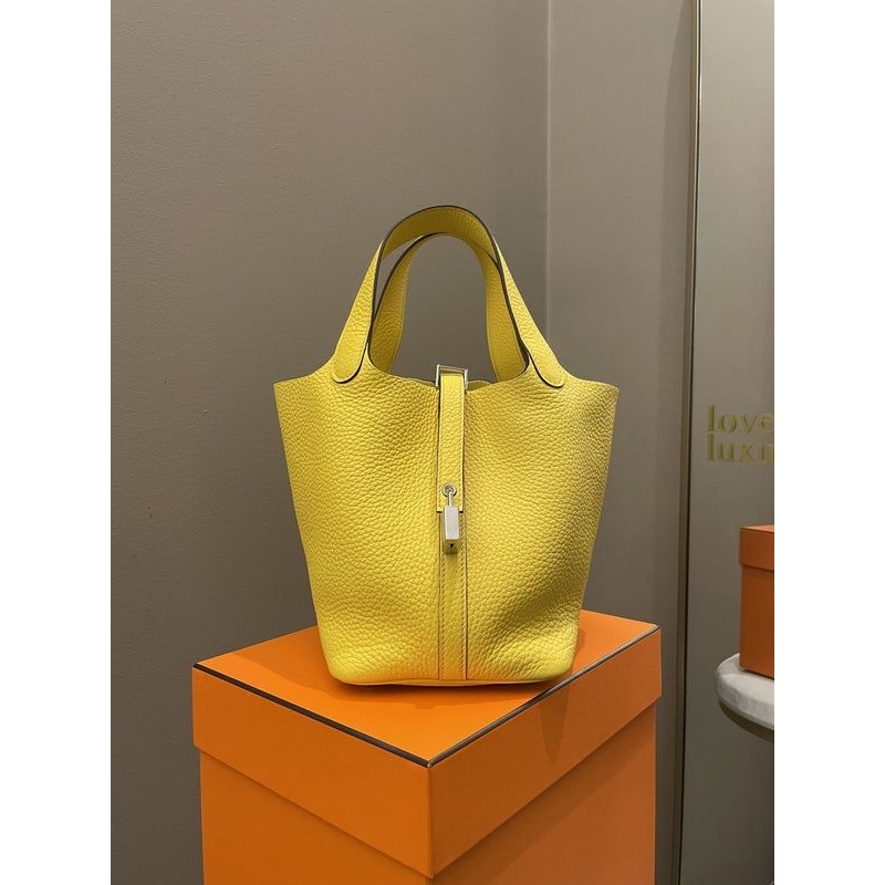 totebag yellow picotin clemence leather handmade