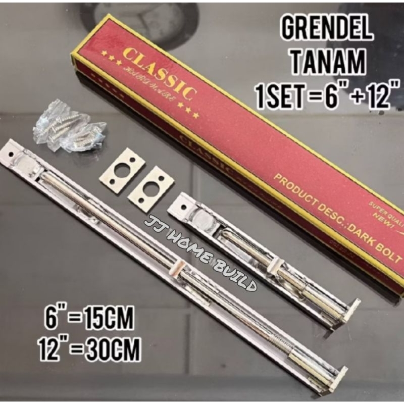 Grendel Tanam Classic 6" + 12" / Grendel Pintu Tanam Slot Pintu Kunci Rumah Stainless