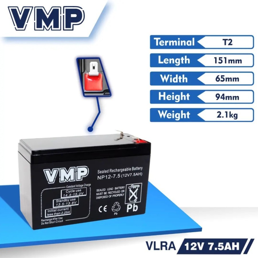 Baterai Vmp 12V7,5Ah, Vmp Battery 12V7.5Ah, aki 12V7,5ah