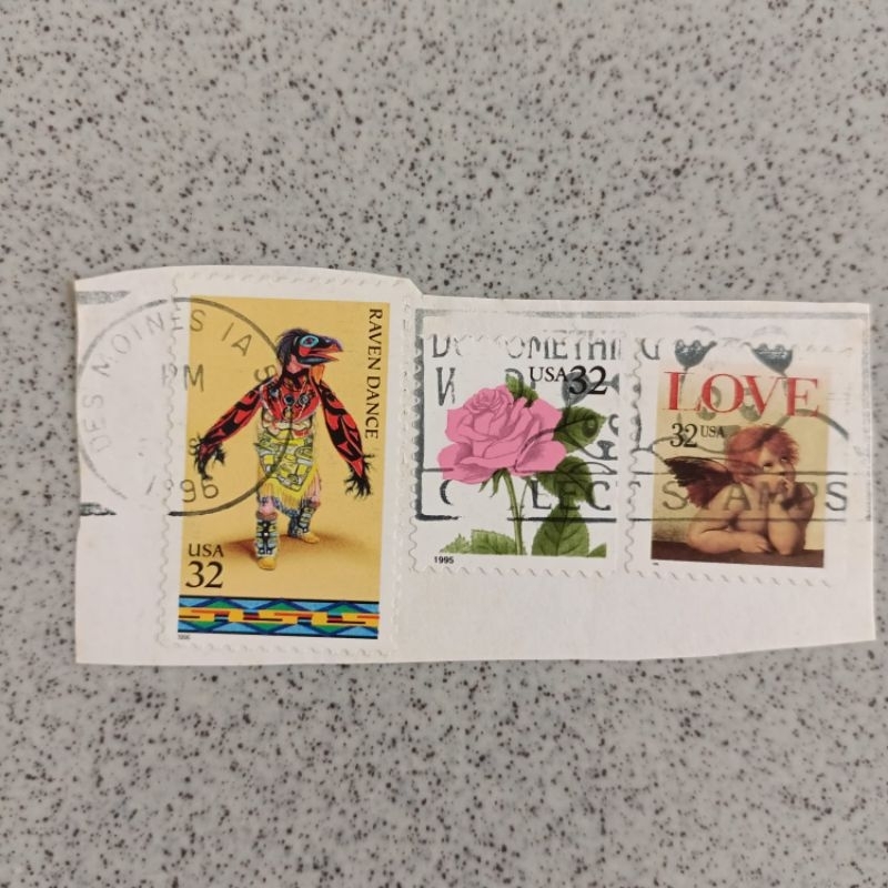

Perangko used USA Raven Dance rose pink valentine Love cupid 32