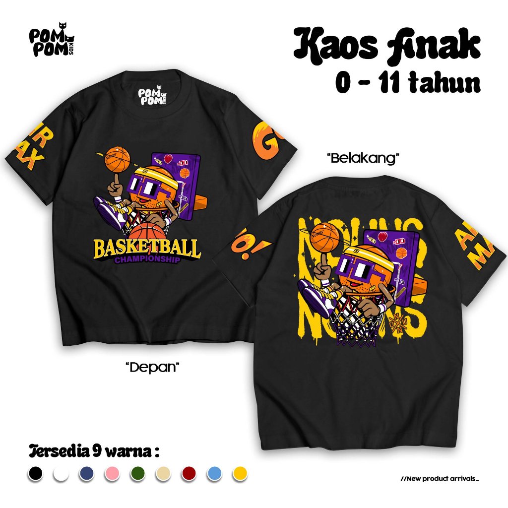 POMPOM KIDS - Baju Kaos Anak Laki Laki 0-12 Tahun Cowok ( Atasan Pendek Anak Remaja ) T-Shirt Oversi