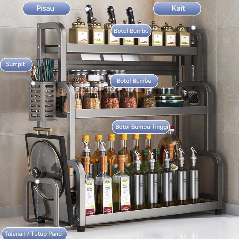 Bergaransi Rak Bumbu Dapur Rak Pengatur Botol Bumbu Minyak Garam Saus Dan Cuka Multifungsi