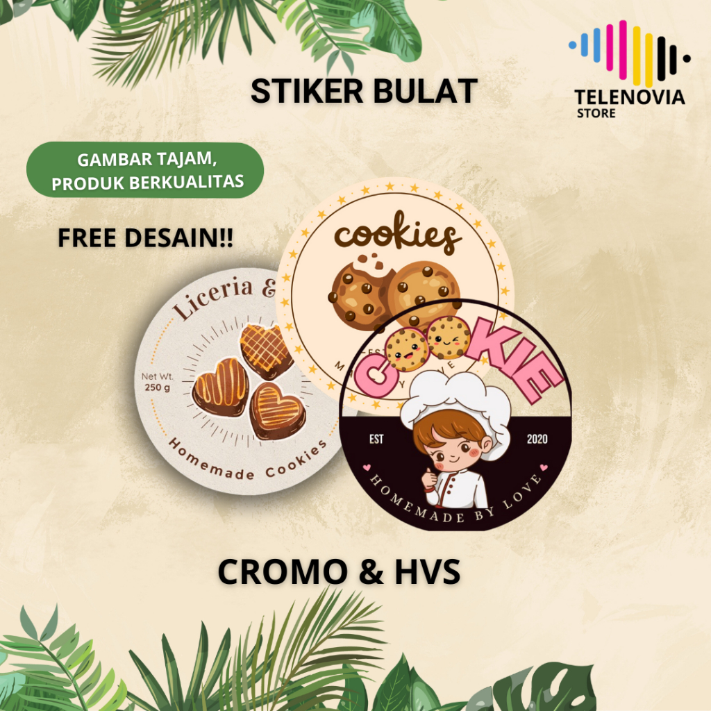 

Cutting stiker Custom Bulat cromo A3+, stiker label kemasan Cookies online shop murah