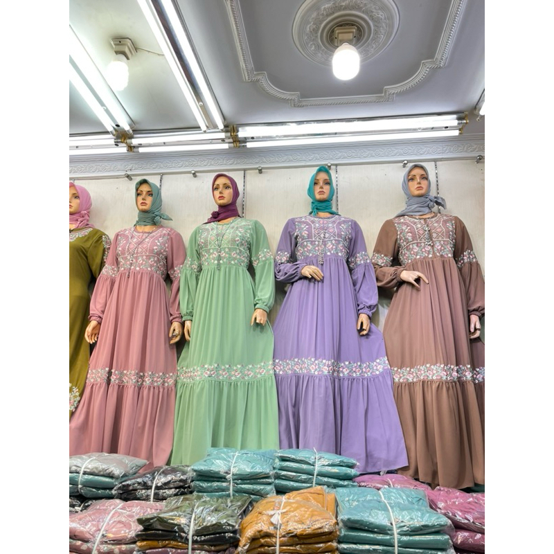 Gamis Ceruty Babydoll Premium | Gamis Ceruty Babydoll Tangan Balon | Gamis Ceruty Bordir