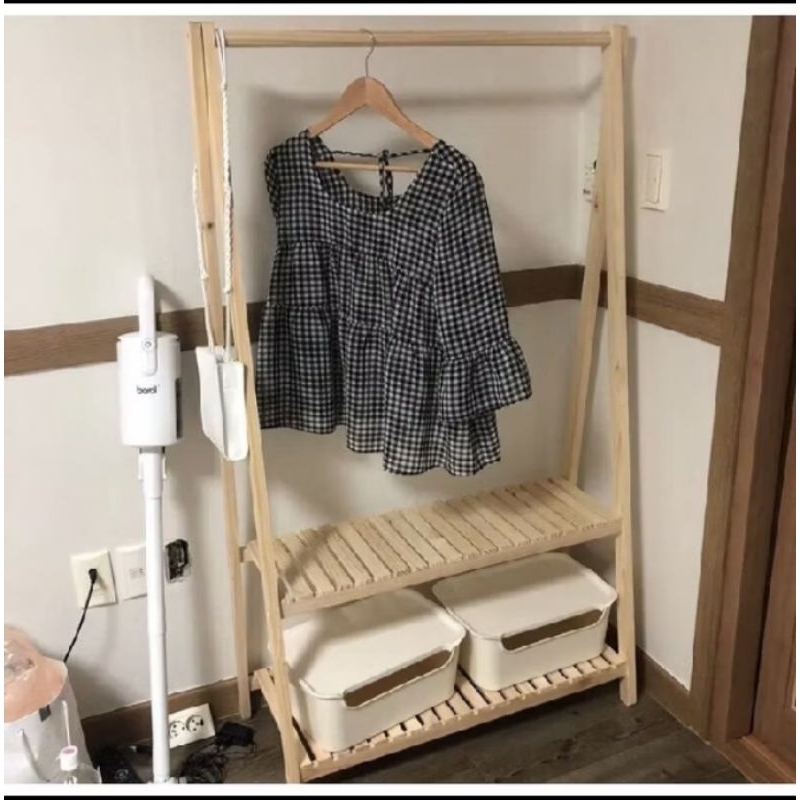 stand hanger 2 papan / hanger baju kayu / gantungan baju rak tangga kayu Ladder hanger gantungan sej