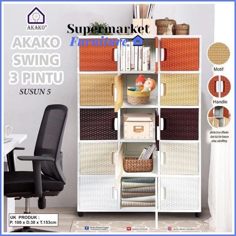 LEMARI PLASTIK AKAKO SWING 3PINTU 5SSN / 4SSN