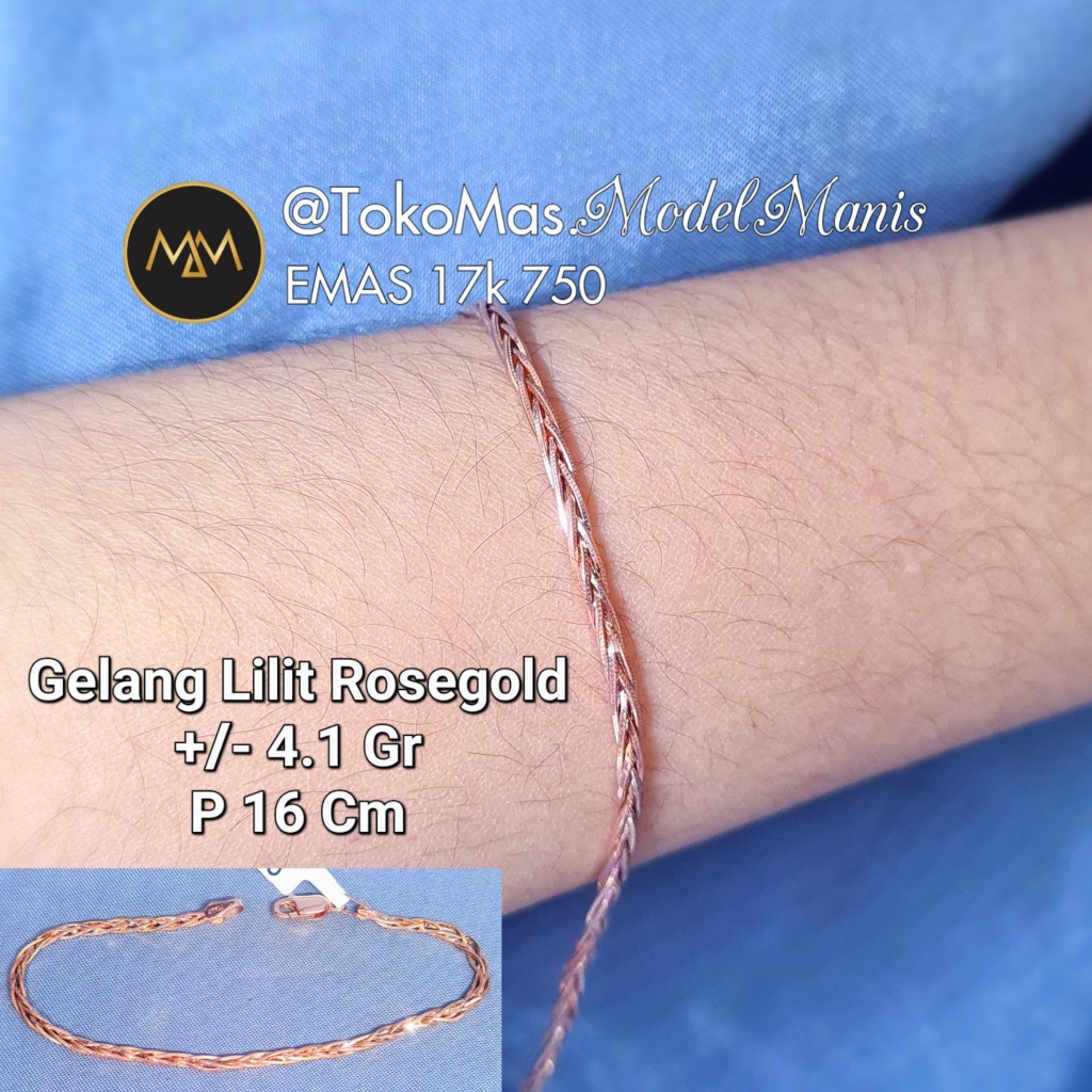 Gelang Italy lilit kepang 3 warna dan emas putih cap SI 750 / 18 K