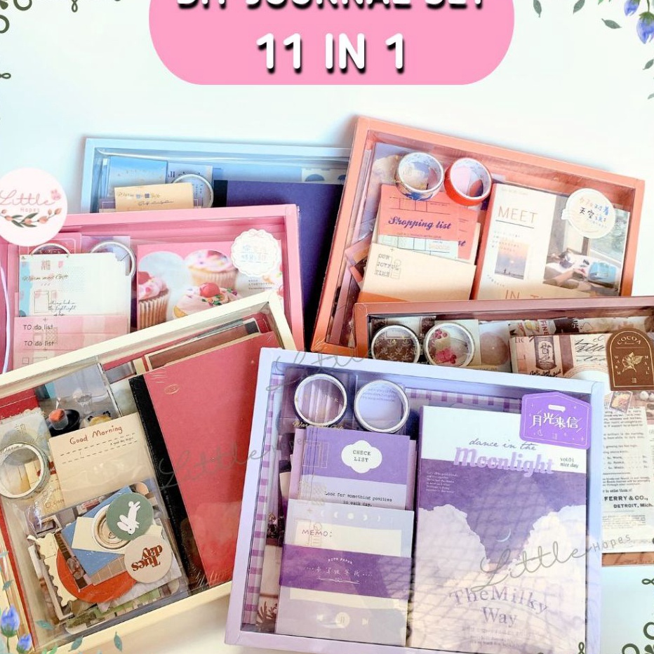 

DISKON HEBOH HINGGA 5 FREE GIFT 155 Pcs A6 DIY Journal Set 11 in 1 Gift Box Hadiah Murah Unik Vintage Scrapbook Lucu