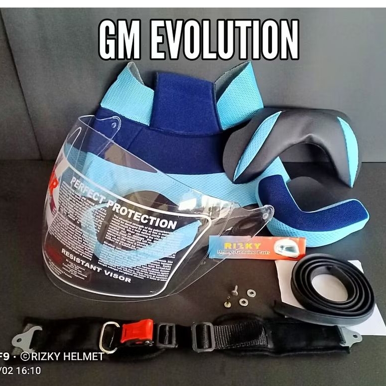 PAKET GM EVOLUTION, Busa Helm GM EVOLUTION + KACA HELM GM EVOLUTION + LIS KARET helm +  TALI HELM