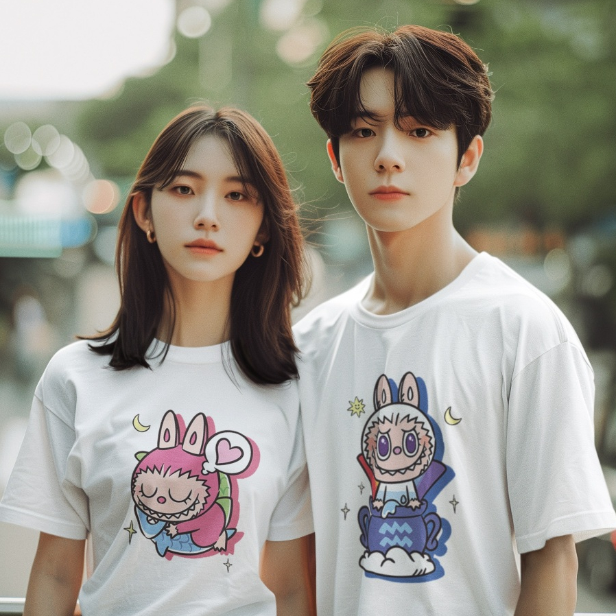 Baju Kaos Couple Pasangan Labubu The Monster cowok cewek kado pacar kekinian viral ootd