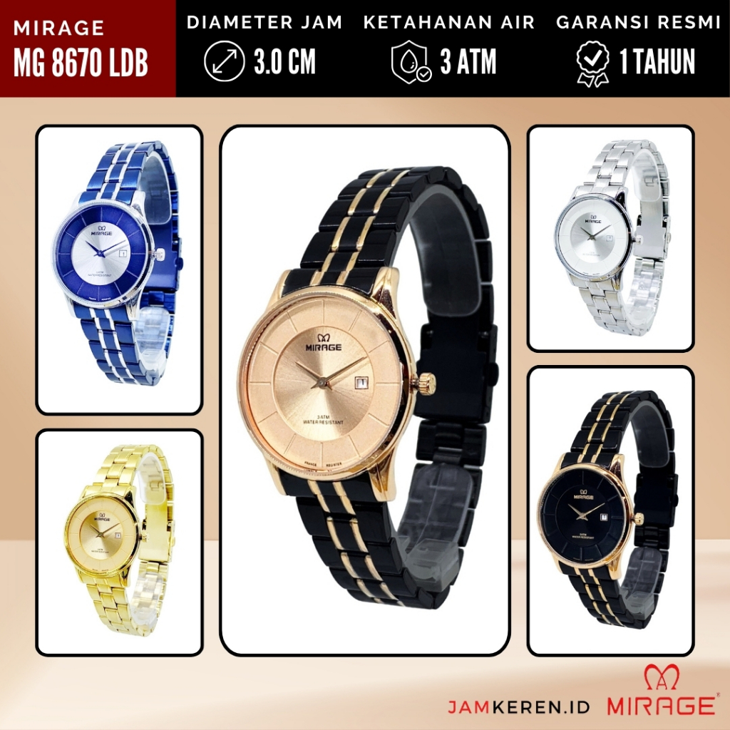 Mirage - Jam Wanita Elegan Mewah - Jam Tangan Mirage Wanita - Jam Mirage 8670 LD Original 100%