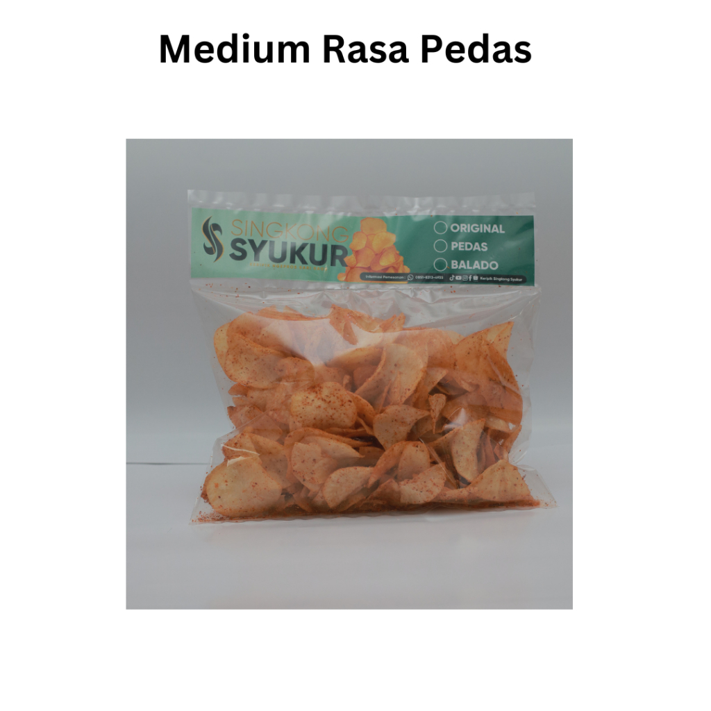 

Keripik Singkong Syukur Gurih Renyah Ukuran Medium isi 150 gram Cemilan Asli singkong Rasa Pedas Ngepros Bari Raos