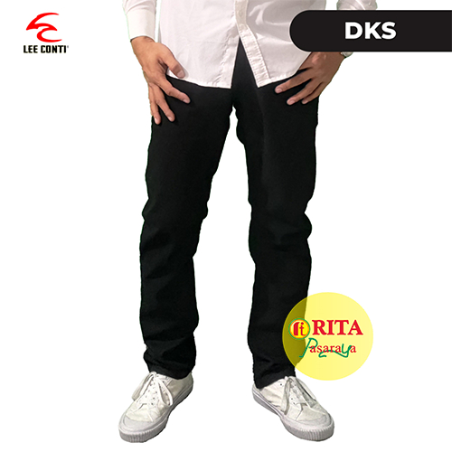 Lee Conti - Celana Jeans Basic Reguler Fit Hitam DKS Celana Panjang Pria Terbaru Murah Fashion Pria