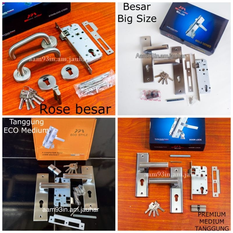 Handle pintu rumah MULLER tanggung kotak size 20 cm stainles tarikan gagang kunci Medium MULER premi