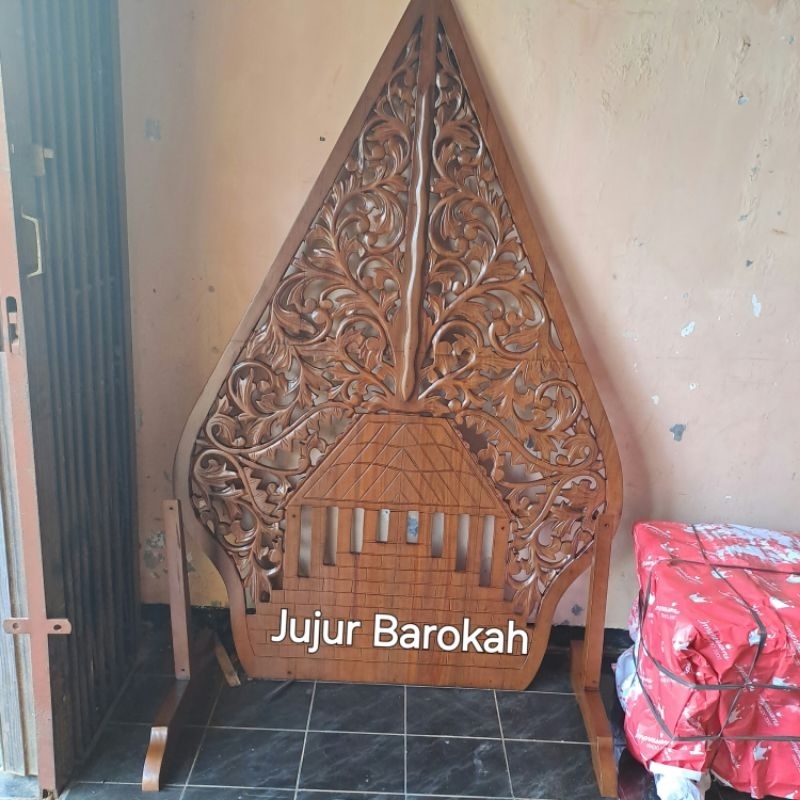 Gunungan Wayang Hiasan Dinding Dekor Pelaminan Kayu Ukir Jujur Barokah Jepara
