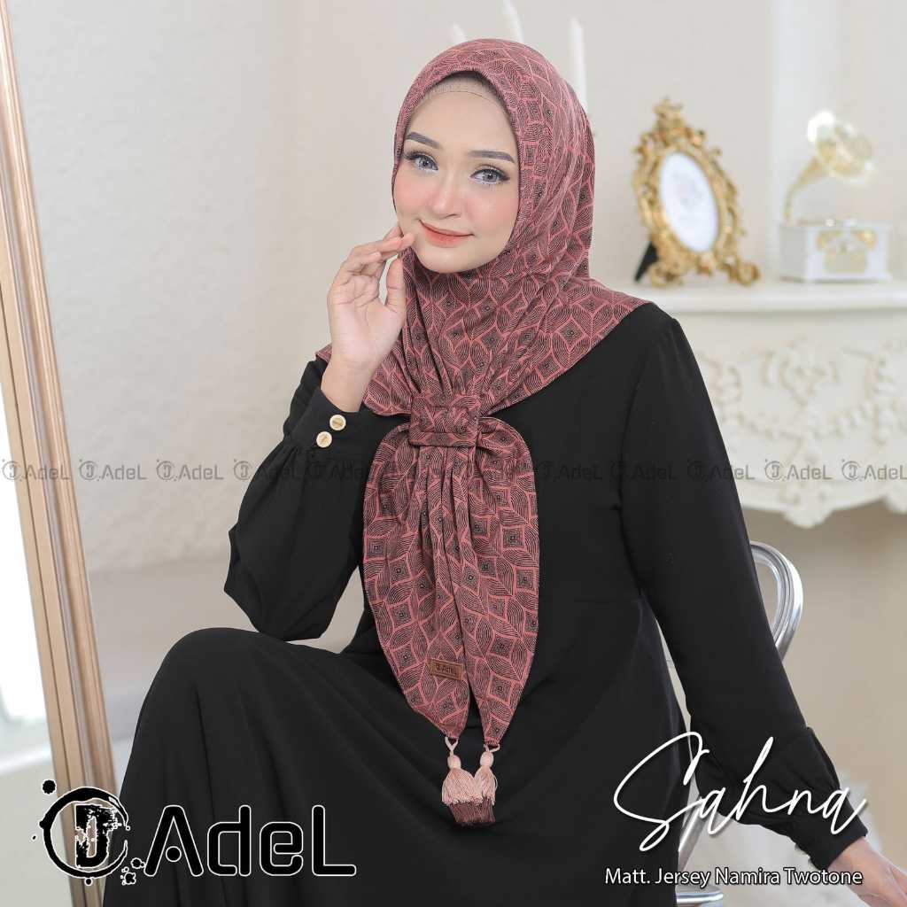 HIJAB SEGITIGA INSTAN SAHNA ADEL GERATIS ONGKIR BAHAN JERSEY NAMIRA TWOTUNE MOTIF PRINT