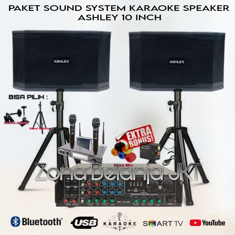 PAKET KARAOKE SOUND SPEAKER ASHLEY 10 INCH AMPLIFIER BBE USB BLUETOOTH MURAH BERKUALITAS ORIGINAL