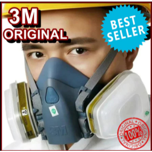 Masker 3M Original Masker Cat Masker Anti Debu Bakteri Masker Gas 3M 7502 Respirator + 3M 6006 Cartr