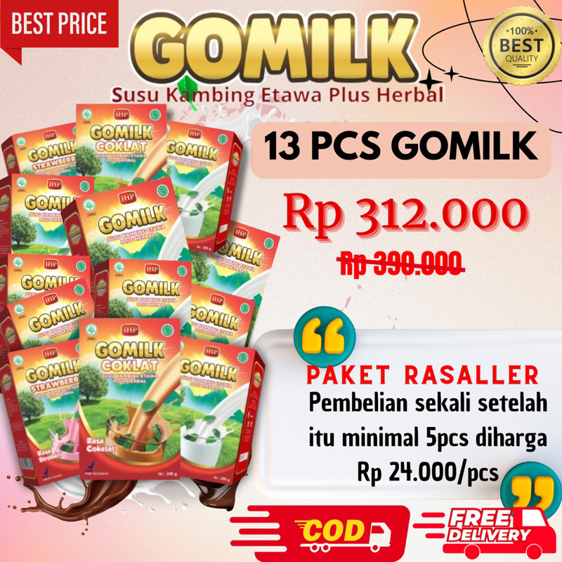 

GOMILK RESELLER[13Pcs][24Rb/Pcs] SUSU KAMBING ETAWA, Reseller Pembelian Pertama Untuk Pembelian selanjutnya Minimal 5Pcs