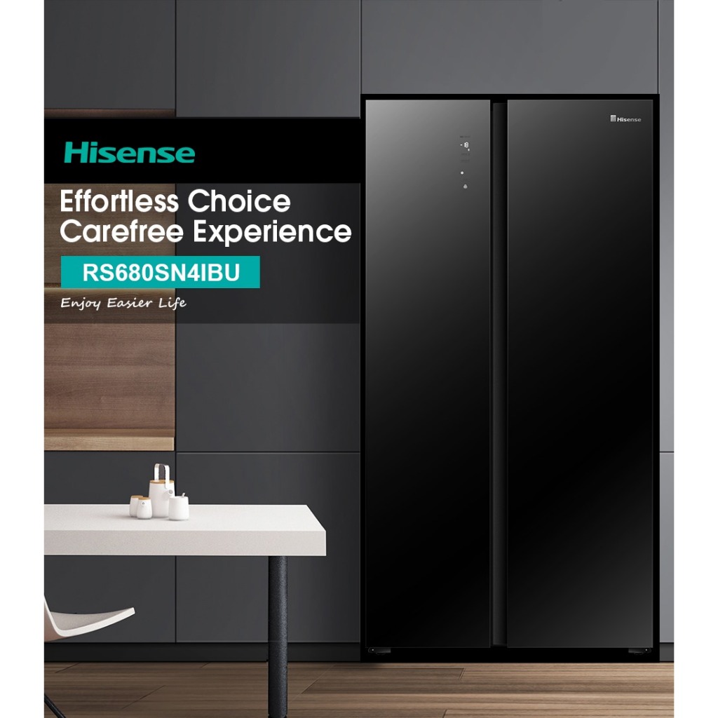 Kulkas Bespoke Inverter 564L Hisense RS688N4IWPU Side by Side Bespoke RS680SN4IBU