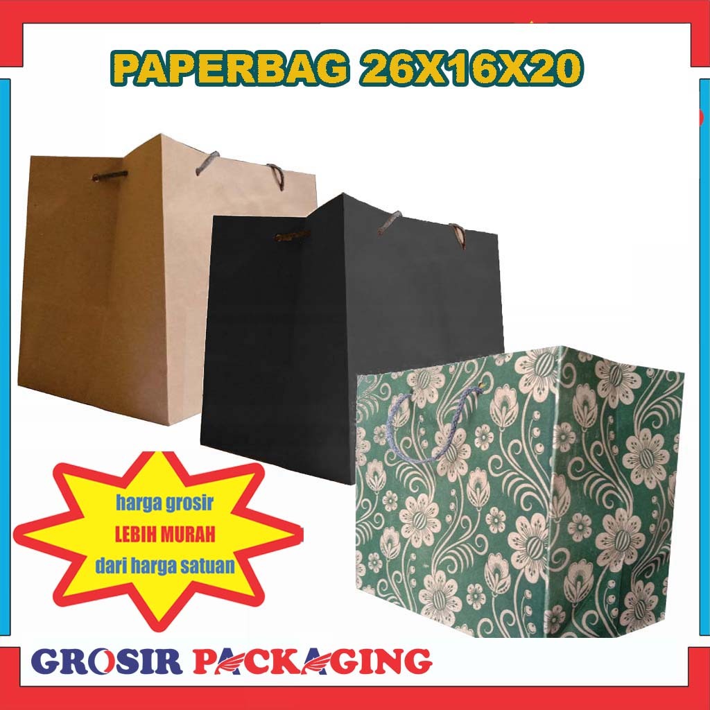 

(PAKET 20 LUSIN) Paperbag 26x16x20 Warna Hitam/ Tas Kado/ Tas Souvenir/ Paperbag