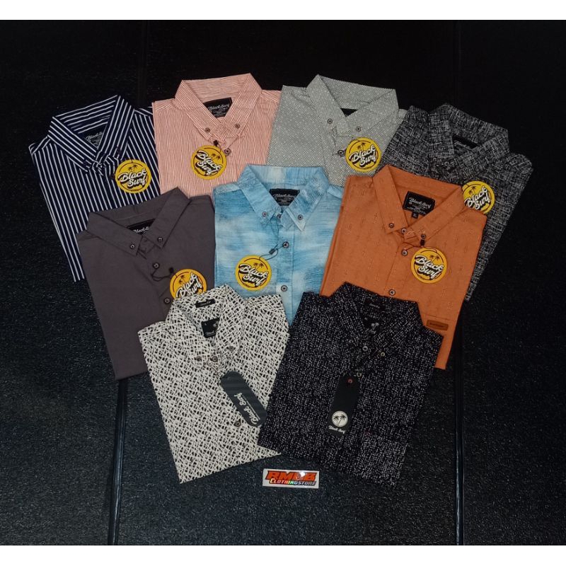 Kemeja Pria Black Surf Motif Size L