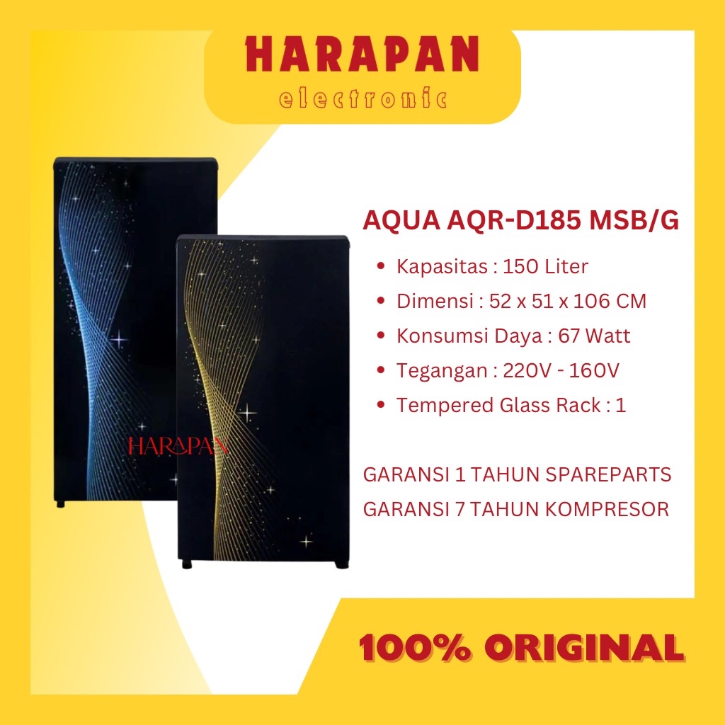 KULKAS 1 PINTU AQUA JAPAN AQR-D185 - 150 LITER / LOW WATT GARANSI RESMI / LEMARI ES FREEZER