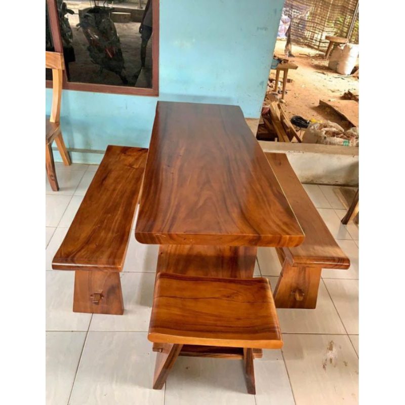 set meja makan trembesi kayu solid meja makan minimalis kayu trembesi
