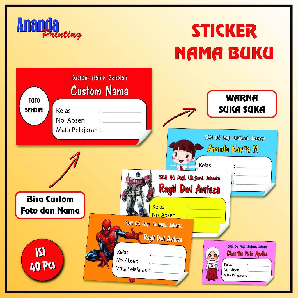 

STICKER LABEL NAMA BUKU / STICKER NAMA BUKU